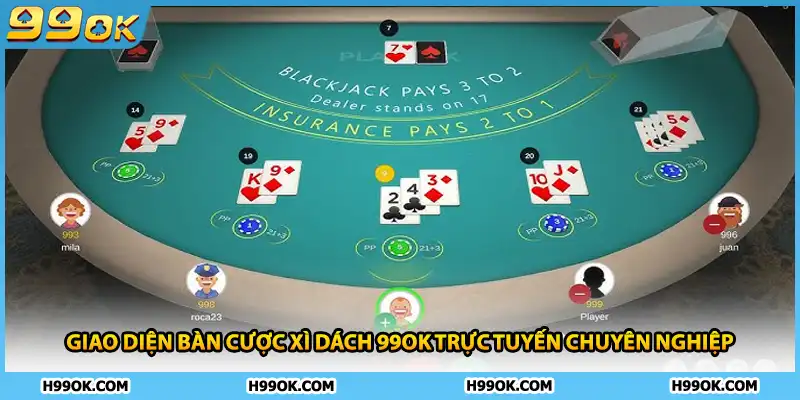 Giao diện bàn cược Xì dách 99ok trực tuyến chuyên nghiệp